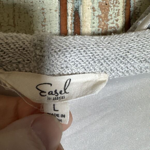 Easel Gray Long Sleeve Women’s Large Hoodie Tunic Sweatshirt Velour Colorblock - Picture 3 of 13